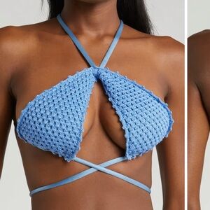 CAPITTANA Vera Crochet Bikini Top BLUE, SIZE MEDIUM 1167